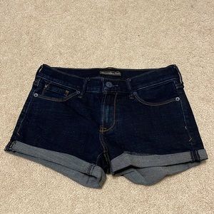 cuffed dark wash denim shorts